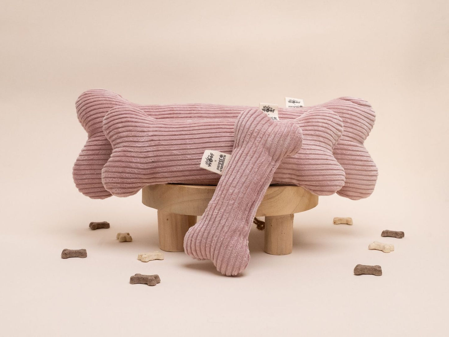 🦴 Peluche Os - Velours Rose - 3 Tailles